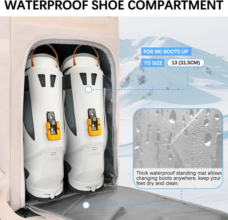 Tenfly Ski Boot Bag,65L Snowboard Boot Bag for Air Travel,Padded Ski Bakcpack for Helmet, Goggles, Gloves, Skis - Image 5